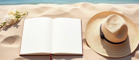 Poster - A blank writing book is shown with summer beach accessories in the background, providing space