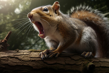 Wall Mural - Portrait of a squirrel with open mouth on a background.