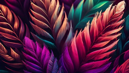 Canvas Print - 3d rendered animation of colorful bright digital leaves of plants