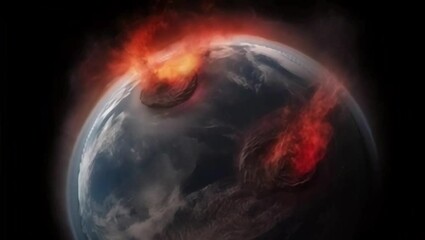 Wall Mural - loop animation of the burning planet earth during a disaster on the black background