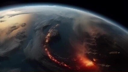 Wall Mural - loop animation of the burning planet earth during a disaster on the black background