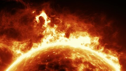 Wall Mural - 3d rendered animation of the hot sun isolated on the empty black background