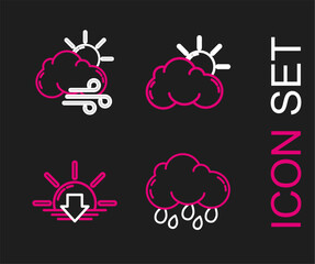 Canvas Print - Set line Cloud with rain, Sunset, and cloud weather and Windy icon. Vector