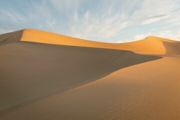 Sticker - Vast expanse of golden sand with a deep blue sky in the background