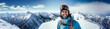 Winter sport young man portrait on snow mountains landscape
