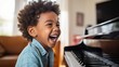 Boy learn to play piano, music playing