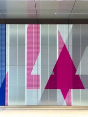 Wall Mural - Wall background with panels adjacent to each other in white, pink, and blue vertical stripes