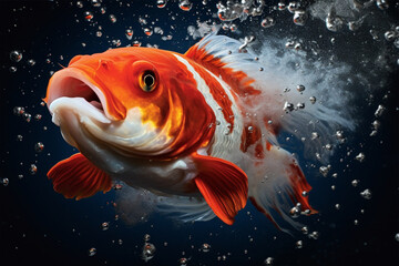 Wall Mural - Colorful fish and koi swimming in vivid underwater world with sea life.