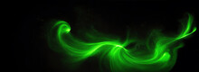 Twirling Green Fire Particles On Plain Black Background From Generative Ai