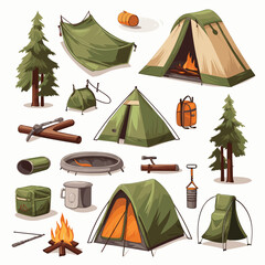 Sticker - Vector set of camping icons isolated on a white background