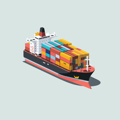 Sticker - Vector illustration of a large cargo vessel sailing