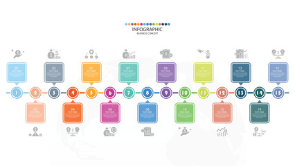 Wall Mural - Infographic process design with icons and 15 options or steps.