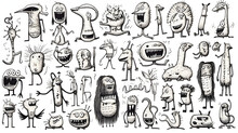 Monsters. Funny Line Hand-drawn Aliens For Coloring Pages. Flat Illustration Generativ Ai