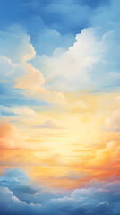 Wall Mural - Twilight amber sky cloudscape digital painting hd phone wallpaper ai generated