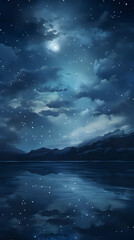 Wall Mural - Midnight moonlight magical cloudscape with starry sky and calm river hd phone wallpaper ai generated