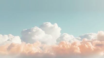 Beautiful sky on colorful gentle light day background. Sunny and fluffy clouds with pastel tone and idyllic orange teal color backdrop. Picturesque