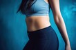 © thesweetsheep - Body of fitness slim woman, Exercise workout pose in blue background