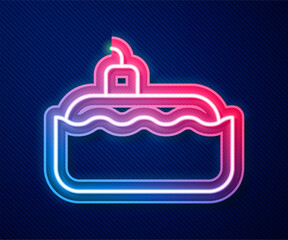 Sticker - Glowing neon line Submarine icon isolated on blue background. Military ship. Vector