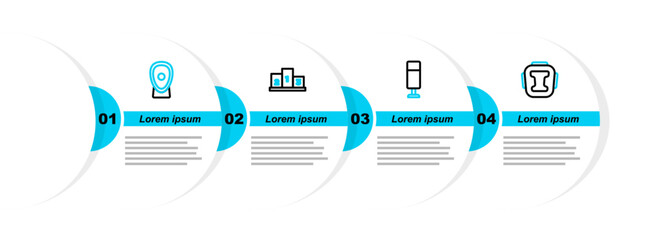 Poster - Set line Boxing helmet, Punching bag, Award over sports winner podium and training paws icon. Vector
