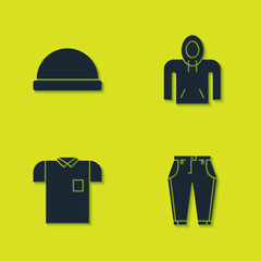 Wall Mural - Set Beanie hat, Pants, Polo shirt and Hoodie icon. Vector