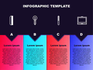 Poster - Set line Hairbrush, dryer, Nail file and Makeup powder with mirror. Business infographic template. Vector