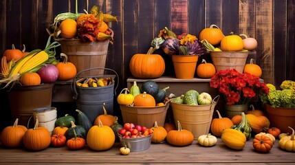 Wall Mural - Pumpkins and gourds in autumn, harvest plant