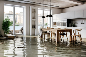 flooded house with rooms full of water