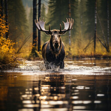Moose In Its Natural Habitat, Wildlife Photography, Generative AI