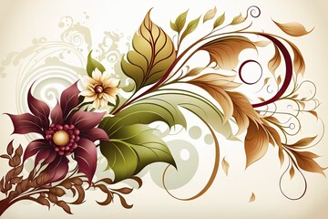 Wall Mural - Floral background with flowers and leaves, element for design