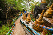 Steep Stairs Climbing Up A Limestone Karst Cliff Through The Rainforest To The Mountaintop Pagoda Of The Wat Tham Suea Aka The Tiger Cave Temple Of Krabi In The South Of Thailand