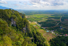 Plain With Palm Tree Plantations Seen From The Hilltop Pagoda Of The Wat Tham Suea, The Tiger Cave Temple Of Krabi In The South Of Thailand
