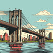 Brooklyn Bridge. Brooklyn Bridge hand-drawn comic illustration. Vector doodle style cartoon illustration