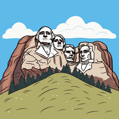 Canvas Print - Mount Rushmore. Mount Rushmore hand-drawn comic illustration. Vector doodle style cartoon illustration