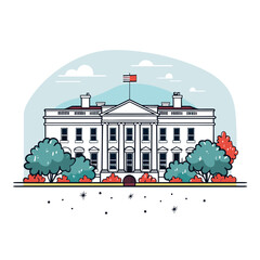 Sticker - The White House. White House hand-drawn comic illustration. Vector doodle style cartoon illustration