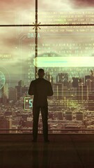 Wall Mural - a man writes code using augmented reality, 3d render.