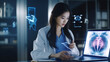 © Papisut - Doctor women with AI artificial intelligence in modern medical technology and IOT automation. Doctor using AI document management concept.