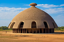 Large Building Made Of Thatched Straw, In The Style Of Igbo (ibo) Art