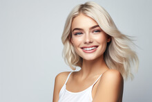 Beautiful Blonde Girl On White Background, Cosmetics Beauty Skin Care Salon Advertisement Baner 