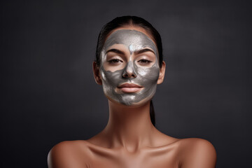 Beautiful girl receiving facial treatment mask , cosmetics beauty skin care salon advertisement concept