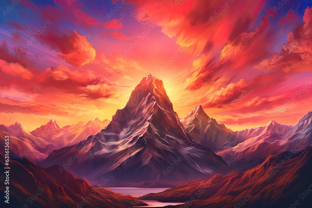 Majestic Sunset: Awe-Inspiring Peaks in a Fiery Sky - Dramatic Mountain ...