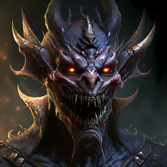 Demonic Character portrait, RPG, demon fantasy avatar from hell. demonic digital painting illustration. Generative ai