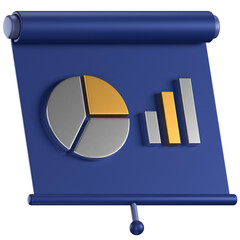 3d icon of a blue data presentation slide