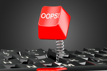 OOPS red keyboard button, 3D rendering