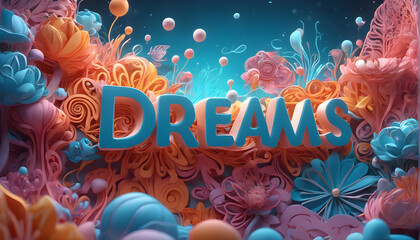 Word with message dreams with abstract background, motivation concept