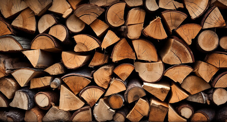 stacked loggs of fire wood texture background. dry chopped firewood logs. wooden pile texture. log b