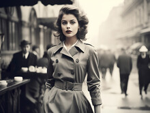 In The 1950s, A Youthful Woman Wanders The Streets Of A European City, Capturing The Essence Of A Bygone Era In Monochrome Vintage. Generative AI