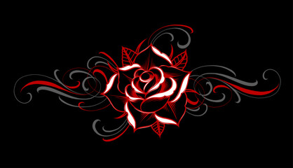 Wall Mural - abstract Pinstriping scroll red rose black background