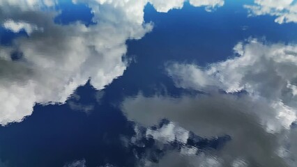 Wall Mural - aerial top view of blue sky with clouds reflection in water of lake, abstract background, 4k