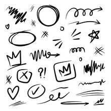 Hand Drawn Vector Collection Of Diamonds, Paper Boats, Paper Boats, Question Marks, Check Marks And More.