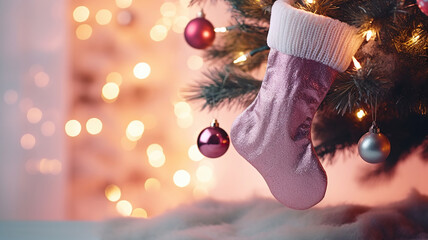 Wall Mural - sock is hanging on the inside of a Christmas tree